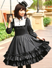 Toussaint Cospaly Costume Lolita Robe noire gothique monopièce manches longues Layered volants avec dentelle Déguisements Halloween