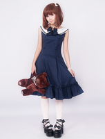 Toussaint Cosplay Lolita Navy Blue Lolita Jumper Skirt College School Style volants Bow Déguisements Halloween