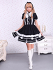 Toussaint Cosplay Lolita Robe noir Ruffles garniture de coton noirune pièce boucles blanches Déguisements Halloween