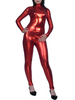 Toussaint Cosplay Combinaison rouge de zentai métallisé brillant collant sans gants Déguisements Halloween