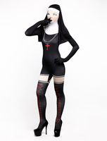 Toussaint Cosplay Costume de zentai blanc de Religieuse en lycra spandex enveloppé Déguisements Halloween