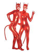 Toussaint Cosplay Costume de zentai Diable rouge en PVC avec masque et queue Déguisements Halloween