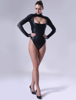 Toussaint Cosplay Costume de zentai noir métallisé brillant de danse Déguisements Halloween