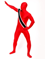 Toussaint Cosplay Costume de zentai rouge imprimé drapeau en lycra spandex enveloppé détail fini Déguisements Halloween