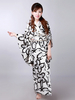 Toussaint Cosplay Costume Kimono Robe Gris Japonais Yukata Avec Imprimé Floral Déguisement Halloween