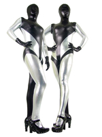 Toussaint Cosplay Costume Noir et argent de zentai détail brillant métallique unisexe Déguisements Halloween