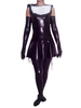 Toussaint Cosplay Costume Sexy Bonne en glu noir brillant avec collants et gants de longueur à épaule Déguisements Halloween