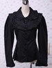 Toussaint Cosplay Lolita Blouse noire manches longues en coton volants Turn-down col Déguisements Halloween