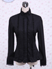 Toussaint Cosplay Lolita Blouse noire Stand col dentelle Ruffles garniture Déguisements Halloween