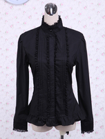 Toussaint Cosplay Lolita Blouse noire Stand col dentelle Ruffles garniture Déguisements Halloween