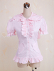 Toussaint Cosplay Lolita Blouse rose douce en coton manches courtes volants Turn-down col Déguisements Halloween