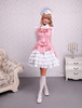 Toussaint Cosplay Lolita Jupe rose blanche douce encoton Lace Up volants couches arcs Déguisements Halloween