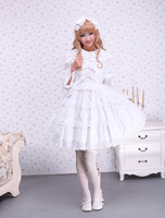 Toussaint Cosplay Lolita Robe blanche monopièce manches longues en coton avec dentelle Déguisements Halloween