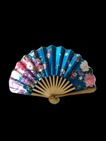 Toussaint Cosplay Éventail Plié Japonais Bambou Imprimé Floral Bleu Déguisement Halloween