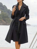 Trench-coat femme noir col rabattu manches longues à lacets manteaux enveloppants
