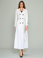 Trench-Coat Pour Femme Ceinture Veste Longue Blanche Col Rabattu Manches Longues Polyester Bouton