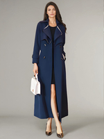 Trench-Coat Pour Femme Veste Longue Col Rabattu Manches Longues Polyester Bouton