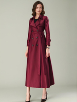 Trench-Coat Veste Femme Boutons Col Rabattu Manches Longues Ceinture En Polyester