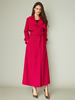 Trench-Coat Veste Longue Femme En Polyester Chic Col Rabattu Boutons Manches Longues Rouge