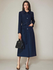 Trench-Coat Veste Longue Tendance En Polyester Pour Femme Col Rabattu Ceinture