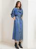 Trench Femme Qualité Denim Col Rabattu Ceinture Manches Longues
