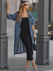 Trench Femme Tendance Denim Col Rabattu Boutons Manches Longues