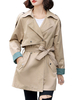 Trench Manteau Femme Court à Col Revers avec Manches Longues Coupe Cintrée à Lacets avec Poches Unicolore
