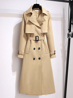 Trench Manteau Femme Longue à Col Revers avec Manches Longues Coupe Cintrée à Lacets avec Poches Unicolore