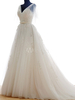 Tulle mariage robe luxe Ivoire robe de mariée V cou Illusion manches dentelle appliques perles Sash A ligne robe de mariée avec Train