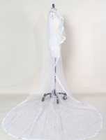 Tulle mariage voile dentelle ovale blanche cathédrale appliques bord un Tier Bridal Veil
