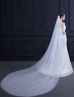 Tulle Mariage Voile Peigne Cathédrale Long Cascade Blanche Deux Accessoires De Mariée