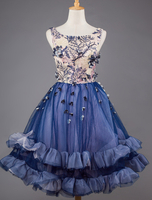 Tulle robe de bal en dentelle 3D fleur courte robe de cocktail bateau sans manches à volants robe de retour