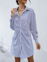 Tunique Robe de Chemise Femme Courte à Col Revers avec Manches Longues avec Boutons Unicolore