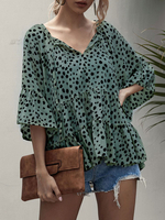 Tunique surdimensionnée Tops sexy col V imprimé demi-manches