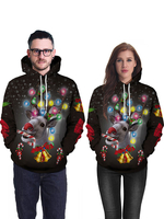 Unisexe Sweat À Capuche De Noël Imprimé À Manches Longues Noir Chandail Vacances Costumes Déguisements