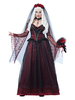 Vampire Costume Déguisements Halloween Corpse mariée rouge foncé femmes robes et voile