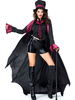 Vampire Halloween Costumes noir femmes bicolore élégant pardessus en couches chapeau Polyester Halloween ensemble vacances Costumes