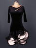 Velours de Costume de danse latine ronde cou Half Sleeve faible retour Strappy volants couches robe de danse latine Bodycon Déguisements Halloween