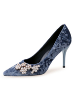 Velvet Talons Pointus Toe Strass Escarpins À Talons Aiguilles Pour Femmes