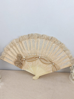Éventail Rococo Style Lolita Accessoires Champagne Dentelle Fleurs Perles Vintage