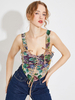 Vert Cami Top V-Neck Floral Print Lace Up Classic Polyester Camis Pour Femme