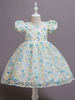 Vert menthe robes de demoiselle dhonneur col bijou coton mélangé manches courtes princesse Silhouette genou longueur enfants robes de soirée