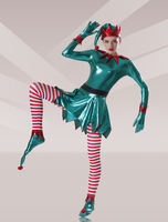 Vert Rouge Blanc brillant Stripes Lycra métallisé Zentai Suit Déguisements Halloween