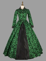 Vert rétro Costumes femmes imprimé fleuri Marie Antoinette Costume Polyester tunique robe rétro fête robe de bal