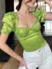 Vert Vintage Top femmes Sexy manches courtes Corset Style Tops