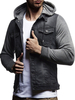 Veste à capuche en cuir pour hommes avec poche à manches courtes Patch à manches longues en denim de style occidental