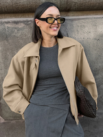 Veste à col chemise surdimensionnée style Old Money épaules tombantes fermeture éclair vêtements dextérieur décontractés pour femmes printemps 2025