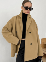 Veste à double boutonnage pour femme style Old Money revers classique épaule tombante poche oblique manteau court surdimensionné 2025
