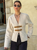 Veste blanche pour femme épaules tombantes col en V détails de boucle vêtements dextérieur décontractés pour le printemps 2025