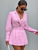 Veste Blazer à Col Revers avec Manches Longues Amples Coupe Cintrée Ceinturé Fermeture avec Boutons Bas Evasée Unicolore